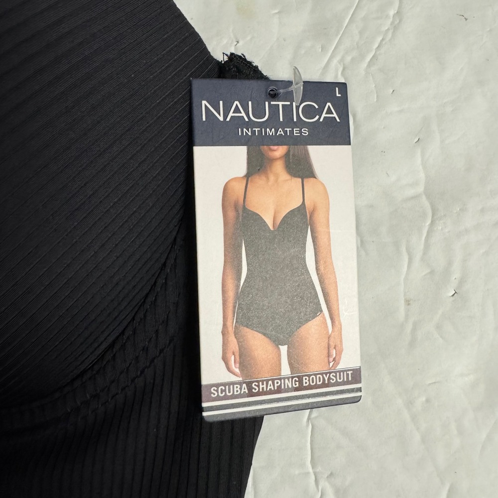 Nautica Intimates Black Scuba Shaping Bodysuit Firm Control Ribbed Large NT4512C